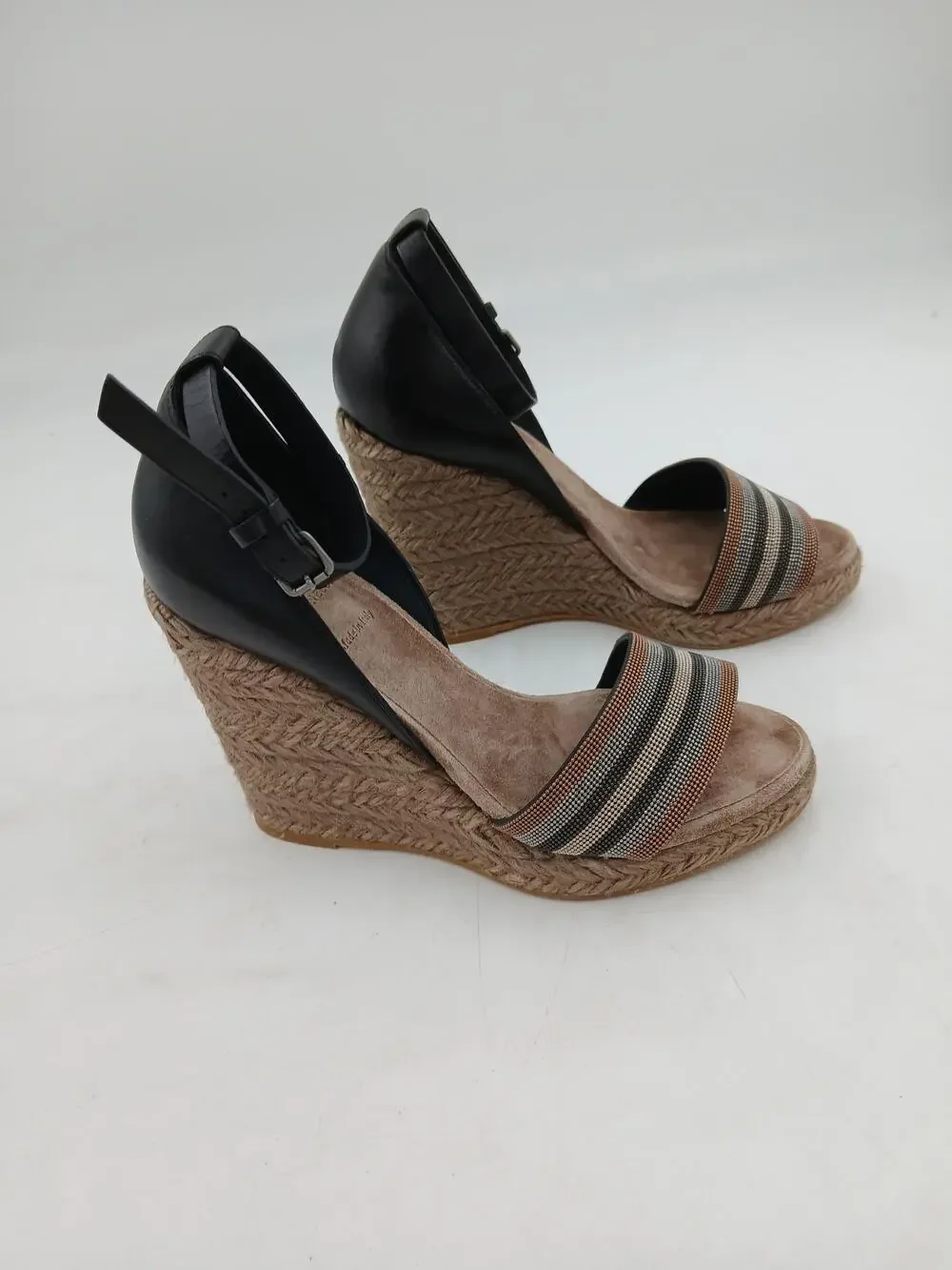Brunello Cucinelli Shoes Womens Brown Leather Espadrille Wedge Sandals Size 7.5